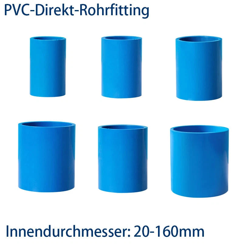 PVC Blau Muffe Rohr Gerade Fitting Klebefittings Rohrverbinder Montage Ø20~160mm