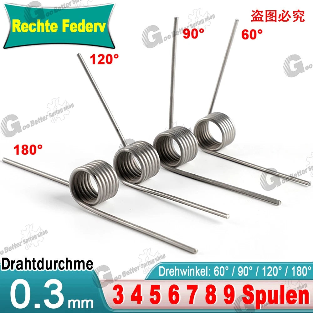 Schenkelfeder-Torsionsfeder-D 0,3mm Øa 3-5mm L 20mm Torsions Dreh Feder