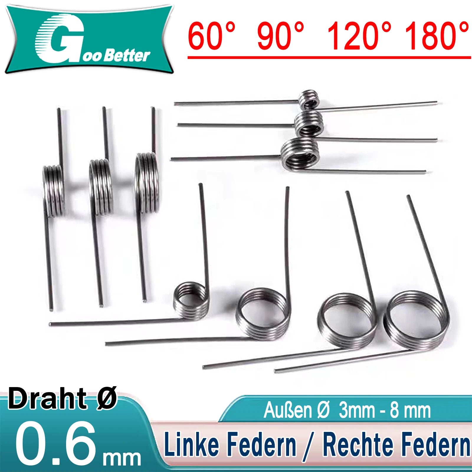 Schenkelfeder Draht Ø 0.6 mm ,Außen Ø 3 mm - 8 mm Federstahl Torsions Dreh Feder