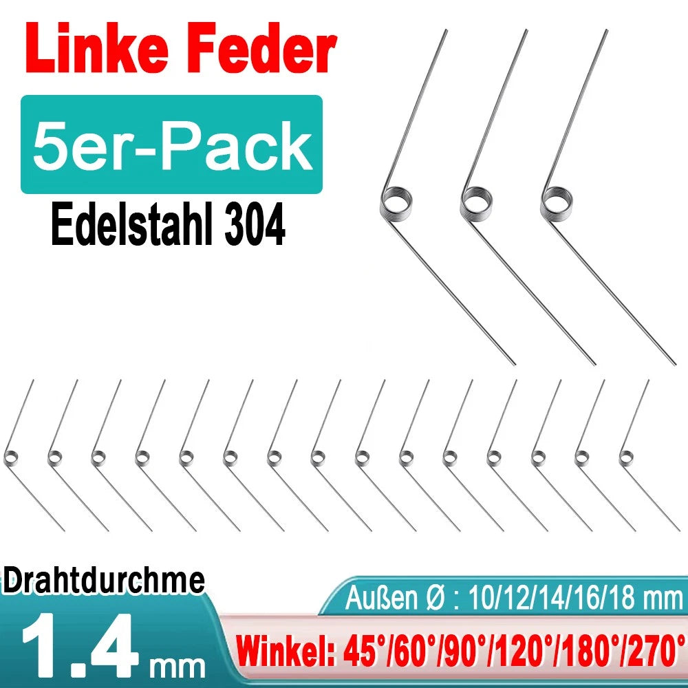 d 1,4mm Schenkelfedern/Torsionsfedern/Drehfeder/Spannfeder Edelstahl linke Feder