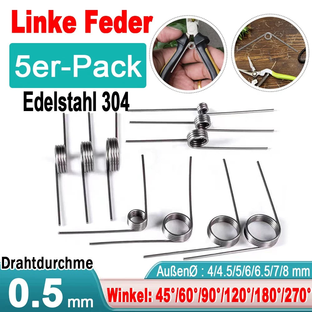 5X Drehfeder-Schenkelfeder d 0,5mm Øa 4mm-8mm Edelstahl Torsions linke Feder