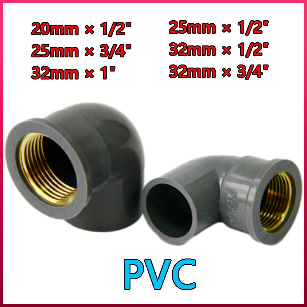PVC 90° Winkel Rohrverbinder Fittings 1 2" 3 4" 1" Messing Innengewinde