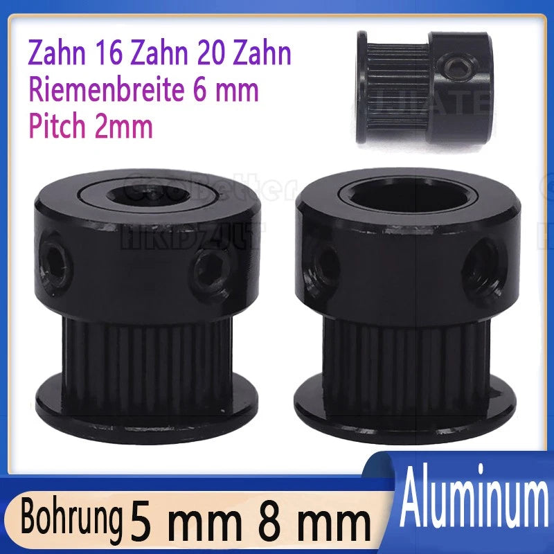 GT2 Riemenscheibe, Pulleye, 16/20 Zähne 5mm/8mm Bohrung für 6mm Zahnriemen, 2GT