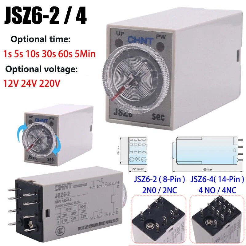 Relay DC 12V/24V, AC 220V Timer relay 1,5,10,30,60 second 5 minute JSZ6 - 2/ - 4 - HomeDIYer