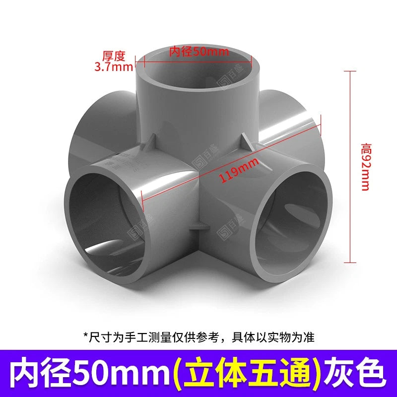 PVC 5 Wege Winkel Rohr Fittings 20mm-50mm Klebefittings Muffen Weiß Blau Grau