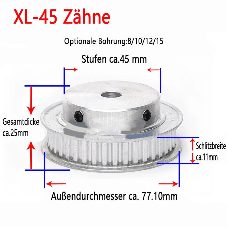 XL 10-100 Zähne Riemenscheibe Zahnrad 10T-100T Pulley für Zahnriemen 10mm Breite