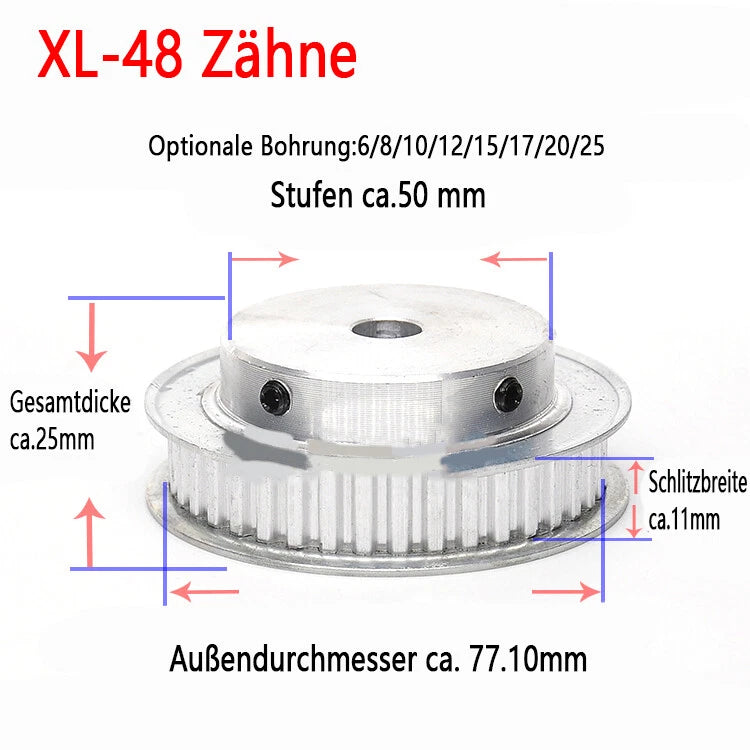 XL 10-100 Zähne Riemenscheibe Zahnrad 10T-100T Pulley für Zahnriemen 10mm Breite