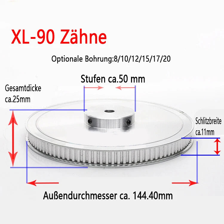XL 10-100 Zähne Riemenscheibe Zahnrad 10T-100T Pulley für Zahnriemen 10mm Breite
