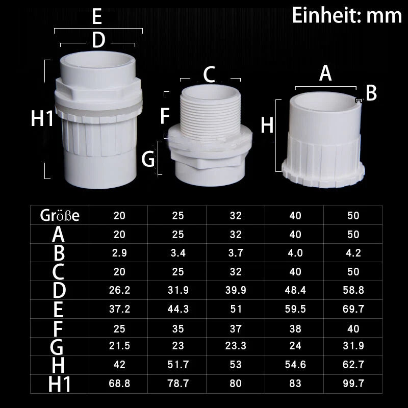 PVC Klebefitting Aquarium Wasser Rohr Fitting 20mm 25mm~50mm Grau Rohrfittings