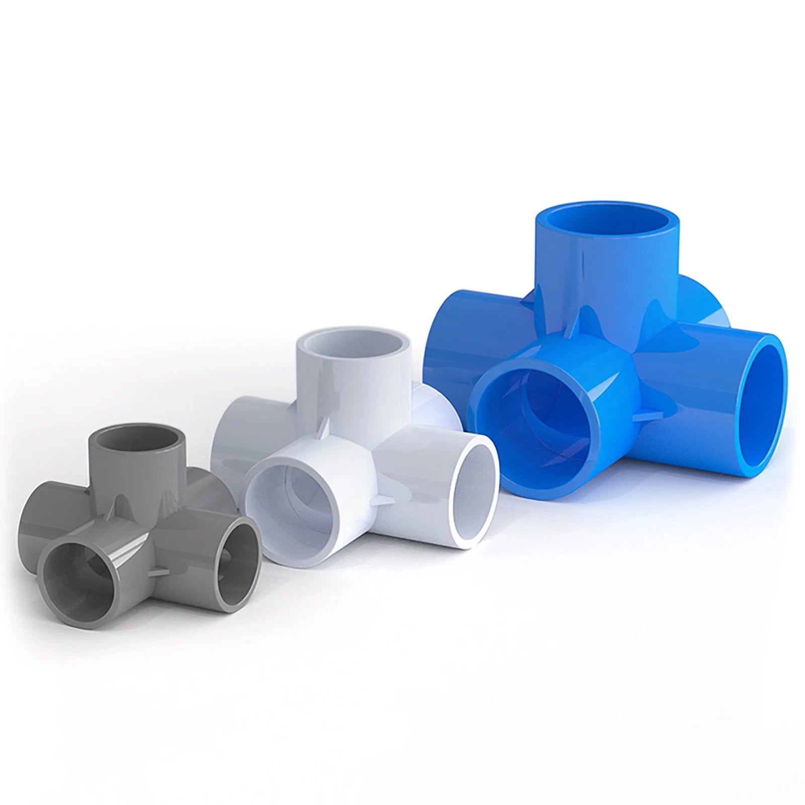 PVC 5 Wege Winkel Rohr Fittings 20mm-50mm Klebefittings Muffen Weiß Blau Grau