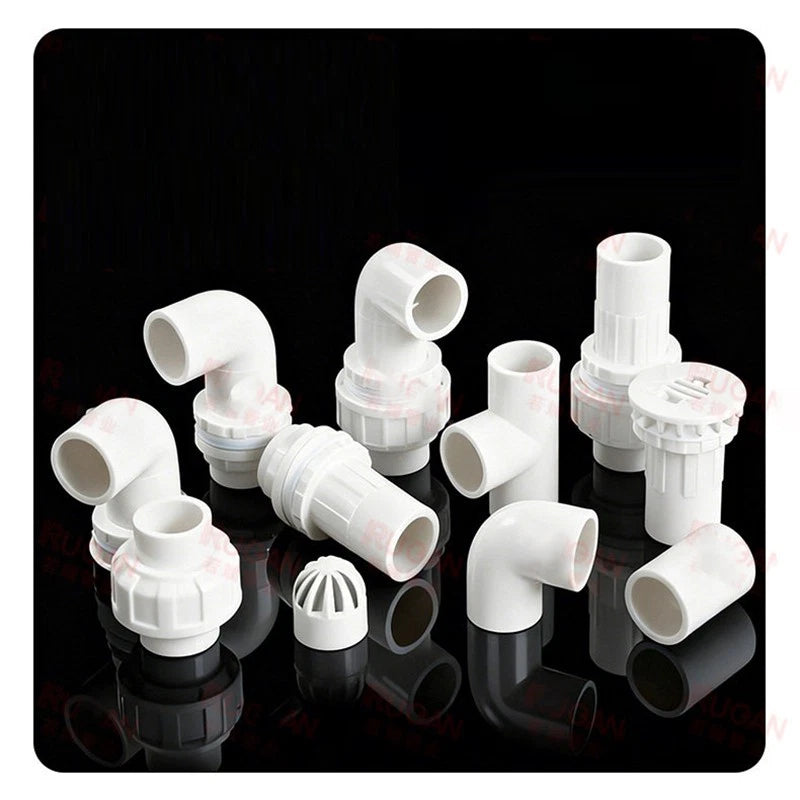 White PVC Pipe Fittings for Aquariums — Straight, Elbow, T-Piece, Ball Valve & More