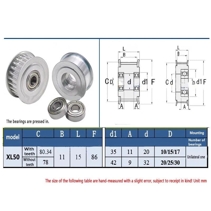 XL Zahnrad 50 Zähne Riemenscheibe 10-25 Löcher Pulley für 11mm Breite Zahnriemen