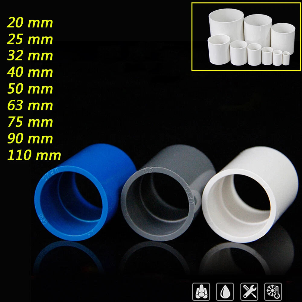 PVC Plastik Muffe Rohr-Fittings Klebefittings Hülse Ø 20,25,32,40,50,75,90,110mm