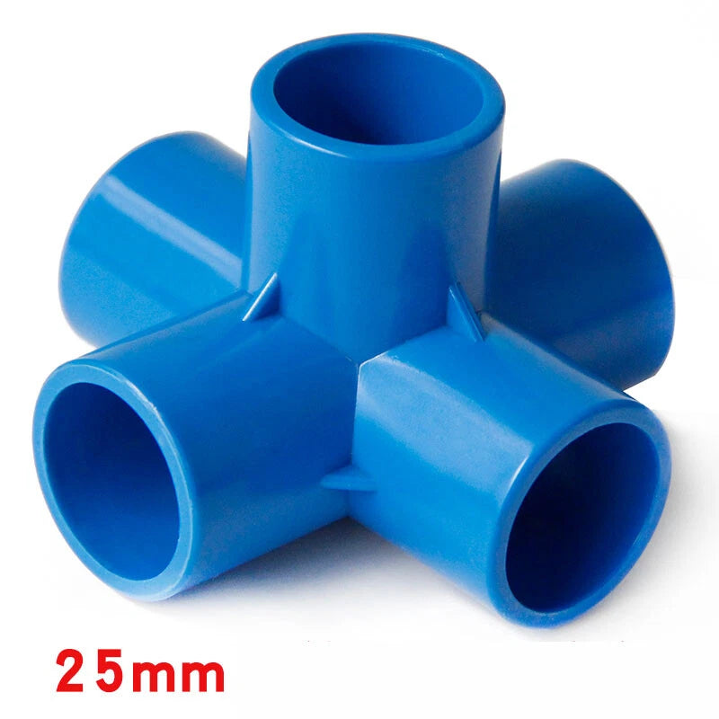PVC 5-Wege Winkel 90° Rohr-Fittings Klebefittings Muffen Blau 20 25 32 40 50mm