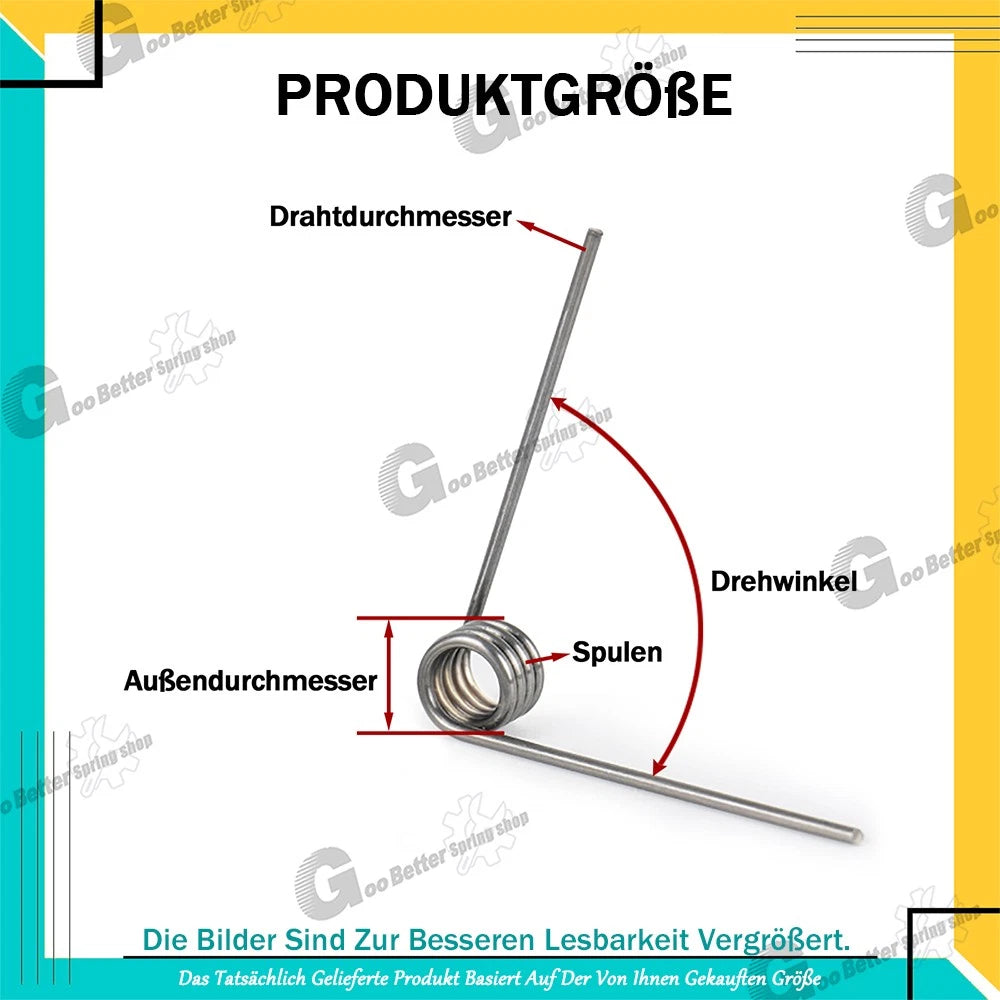 d 1,4mm Schenkelfedern/Torsionsfedern/Drehfeder/Spannfeder Edelstahl linke Feder