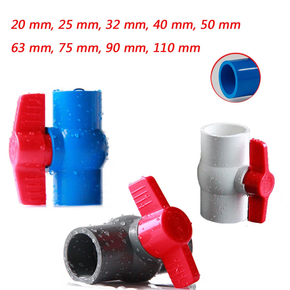PVC Plastik Rohr-Fittings Kugelhahn Muffe Klebefitting Absperrhahn 20 bis 110mm