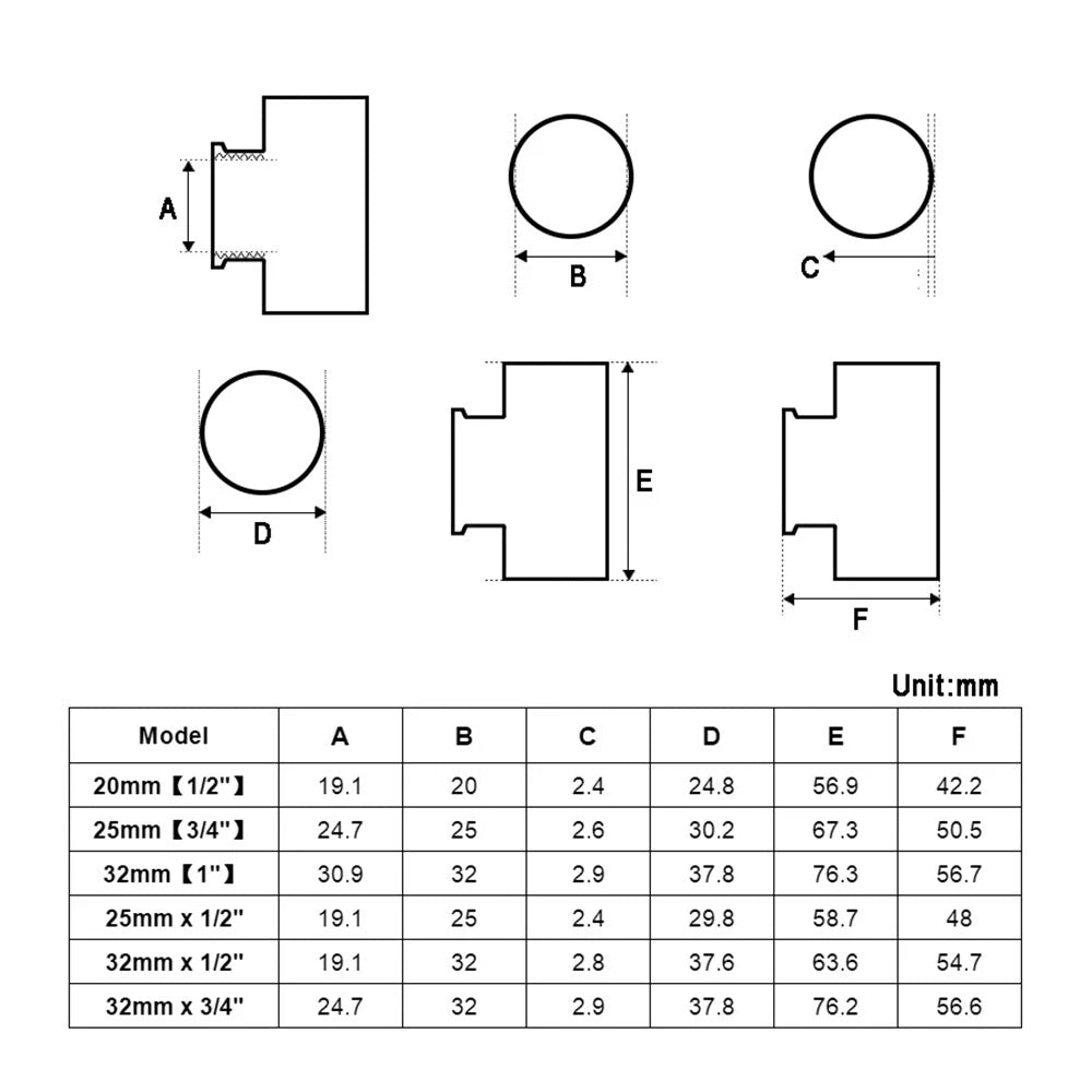 PVC T-Stück 90° Gewinde Fittings PVC-U Reduzierung Verschraubung 20,25,32mm Grau