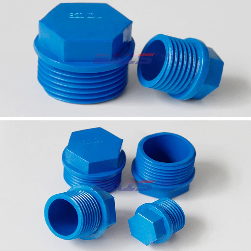 1 2", 3 4", 1" Außengewinde PVC Plastik Rohre-Fittings Stopfen Stecker Weiß,Blau
