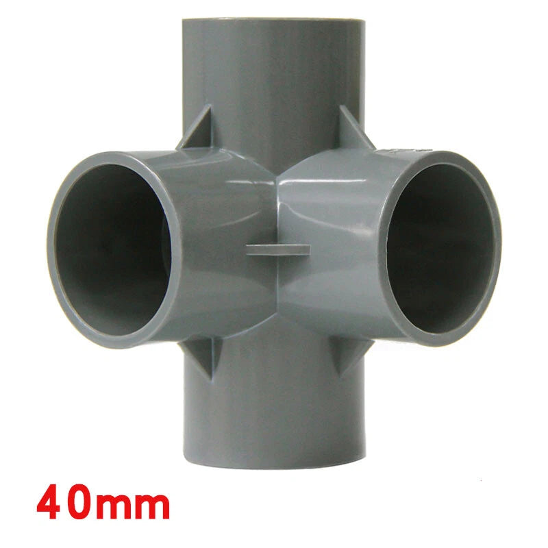 PVC 4-Wege Grau Winkel 90° Rohr-Fittings Klebefittings Muffen 20 25 32 40 50mm
