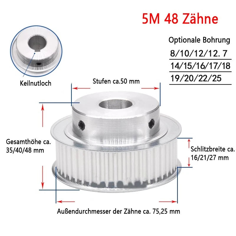 5M Zahnrad Pulley Riemenscheibe 48-80T Zahnriemenrad für 15/20/25mm Zahnriemen