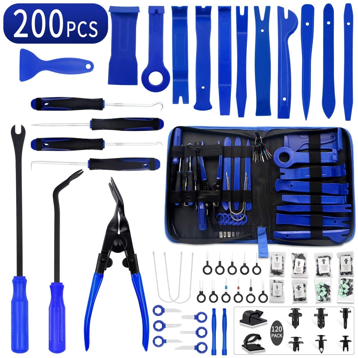 Trim Removal Tool Kit, 200PCS AutoTrim Removal Set, Plastic Panel Fastener Removal Tool, Car Trim Removal Kit for Car/Trim/Panel/Door/Audio/Auto Clip Pliers/Terminal Removal Tool Kit (Blue) - HomeDIYer