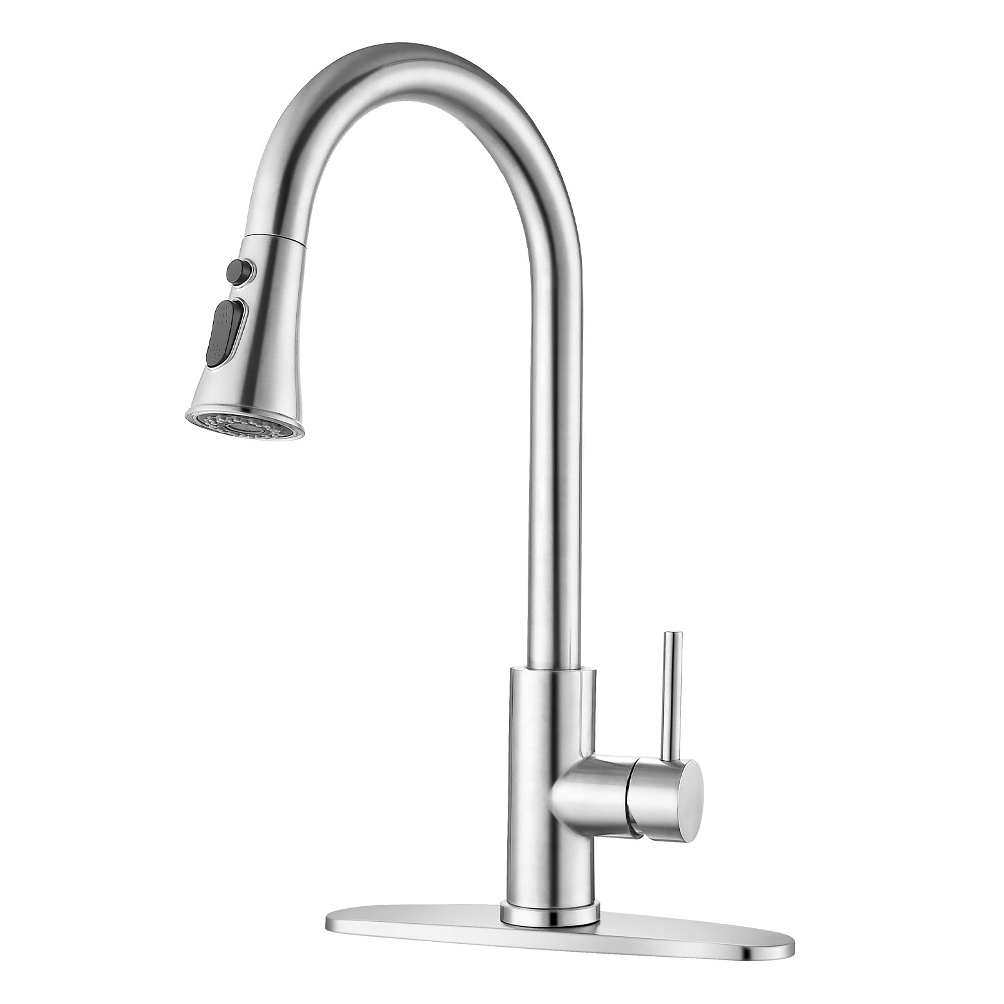 Brushed Nickel Pull-Down Kitchen Faucet – Single Hole Deck Mount with Stainless Steel Sprayer & Single Handle Control