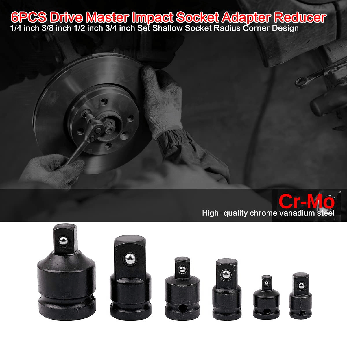 6Pcs Impact Socket Adaptor Tools Set 1/4" 3/8"~ 3/4" Drive Step Up/Down Reducer - HomeDIYer