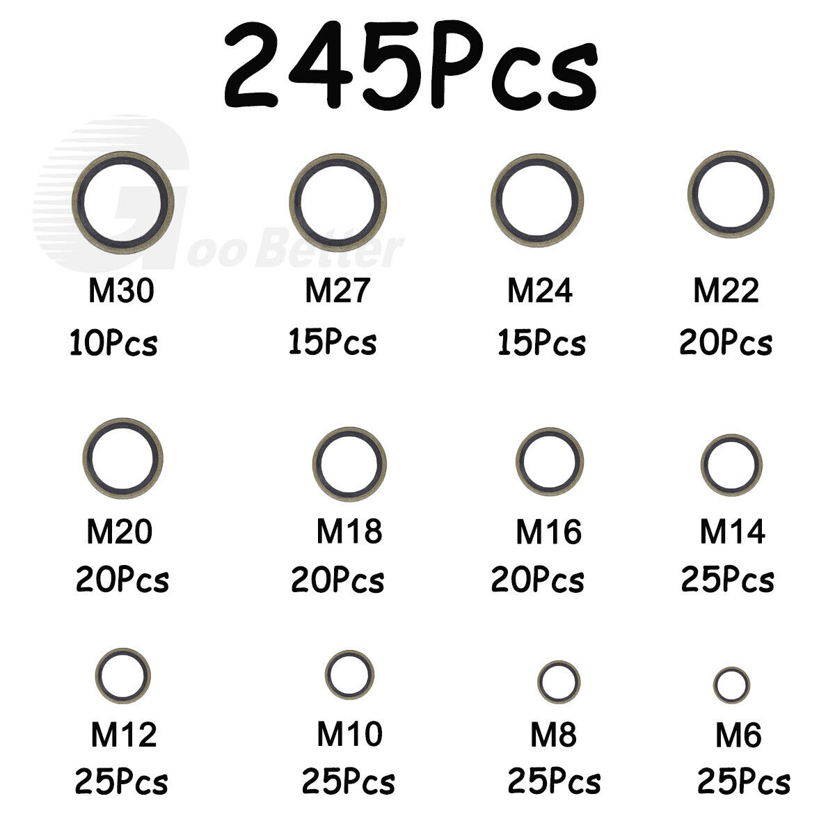 245x M6 - M30 Bonded Seal Washers Kit Sealing Washer Hydraulic Oil Petrol Washers - HomeDIYer