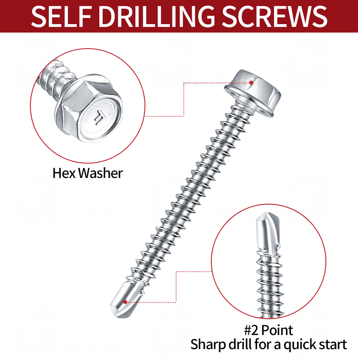 165PCS 8 Hex Washer Head Self Drilling Sheet Metal Tek Screws Stainless Steel - HomeDIYer