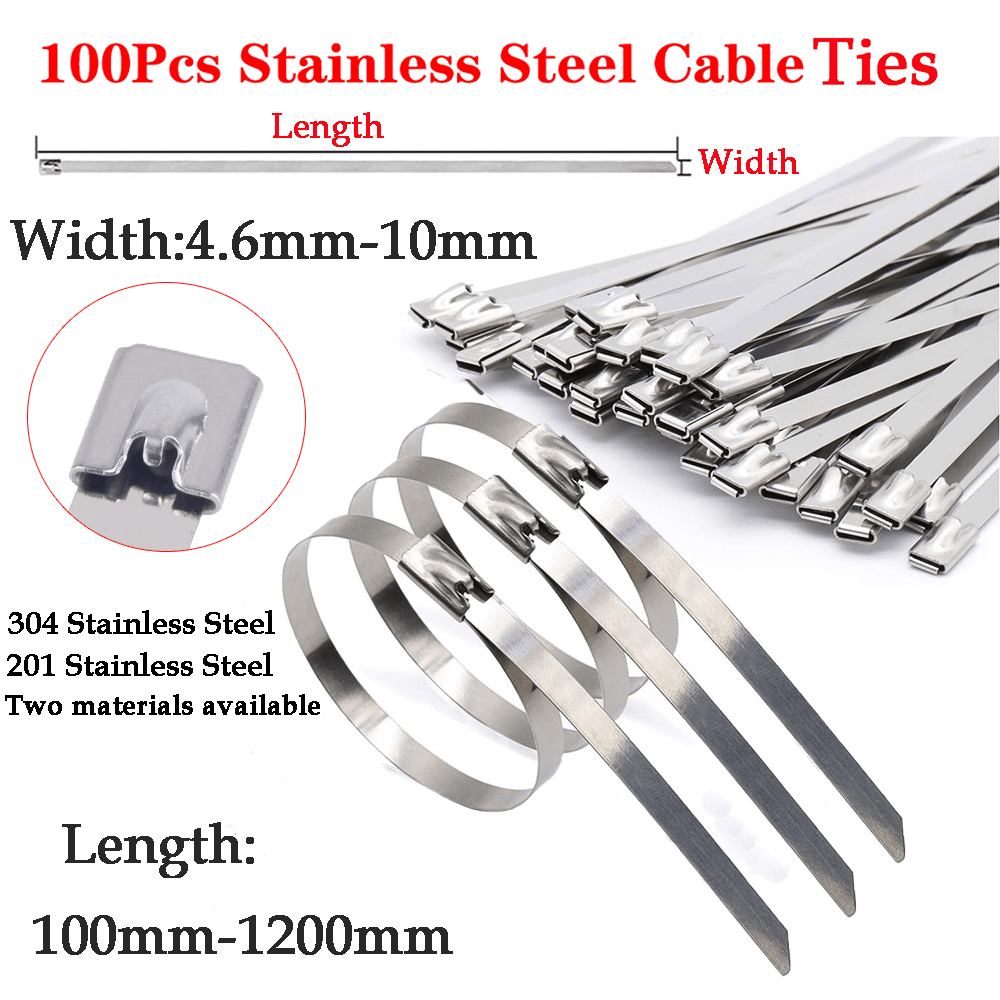 100 PCS Metal Cable Zip Ties Stainless Steel Heavy Duty Self - Locking Cable Ties - HomeDIYer
