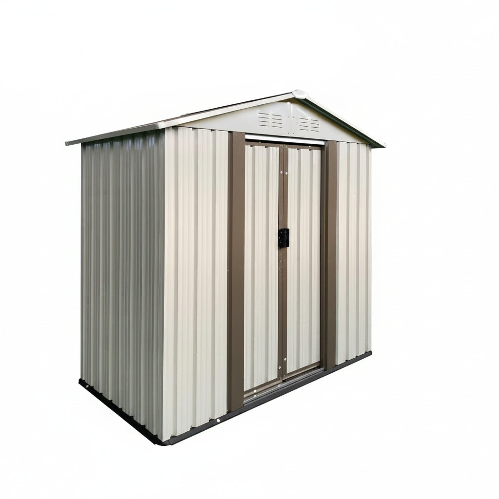 5x3 FT Vertical Metal Storage Shed Lockable Door Ventilation Sloped Roof Galvanized Steel Cream White