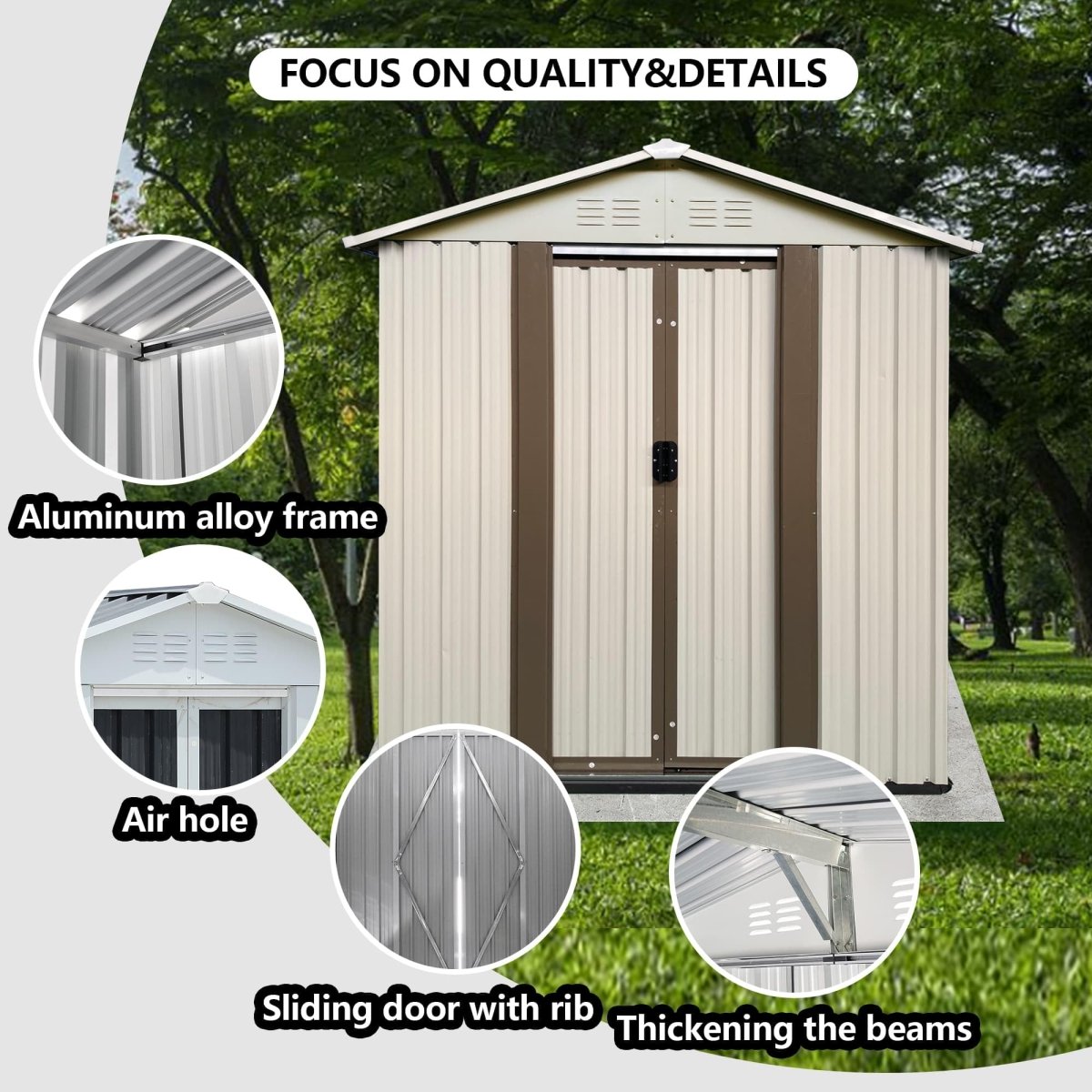 Cream White 5×3FT Outdoor Storage Shed | Heavy Duty Lockable Garden House - HomeDIYer