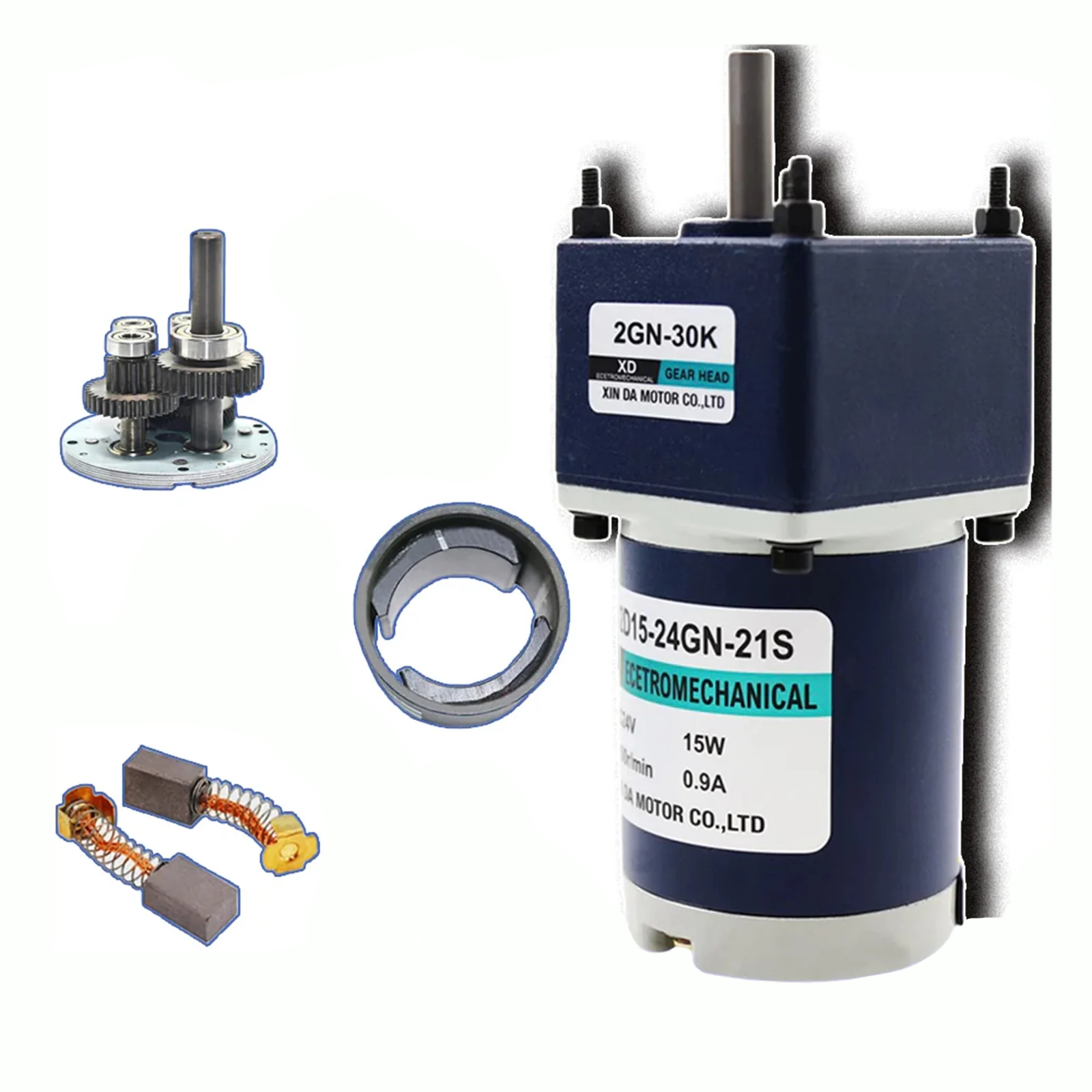 DC 12V/24V Gear Motor 10-600RPM 15W Gearbox Reduction Motor 2D15GN-C Reversible