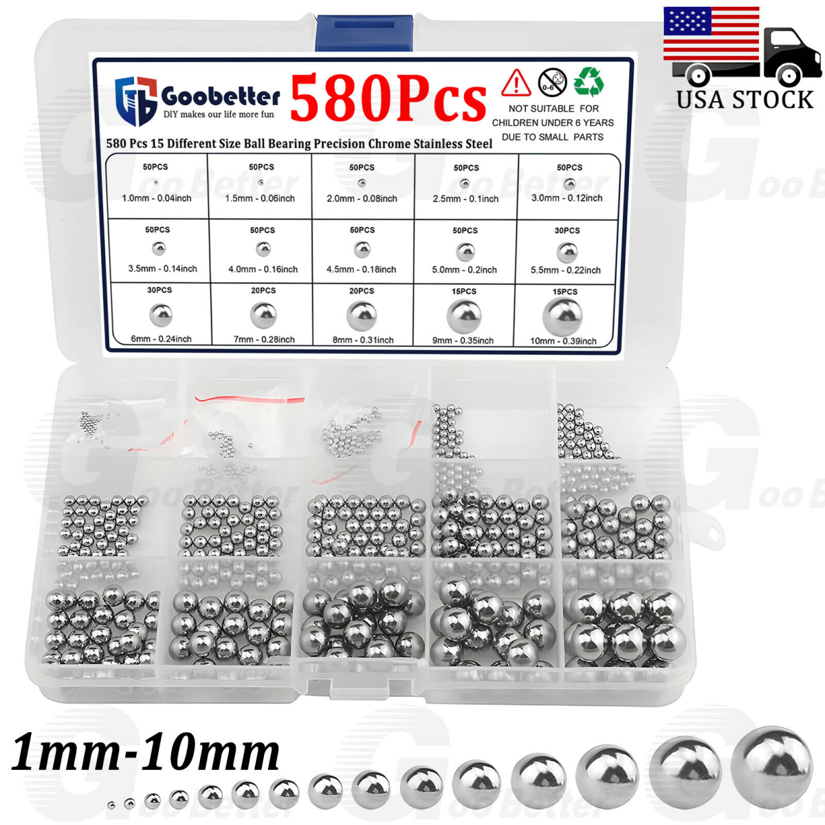 580Pcs Metal Bearing Balls Steel Precision 1mm To 10mm for Bicycles Skateboard Casters - HomeDIYer