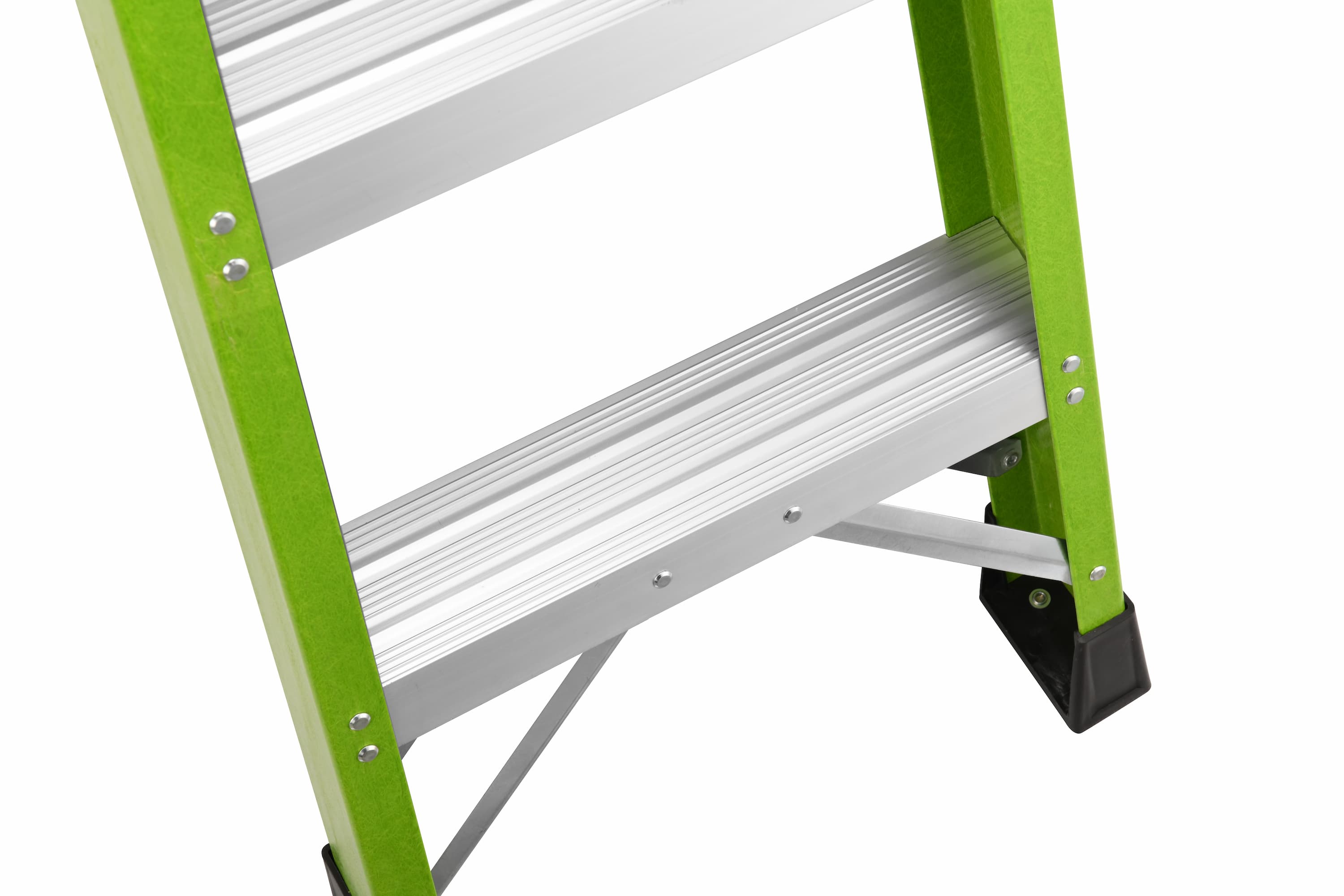 Fiberglass Step Ladder — Non‑Conductive, 330 lb Capacity, Safety Green, 11" Step Spacing