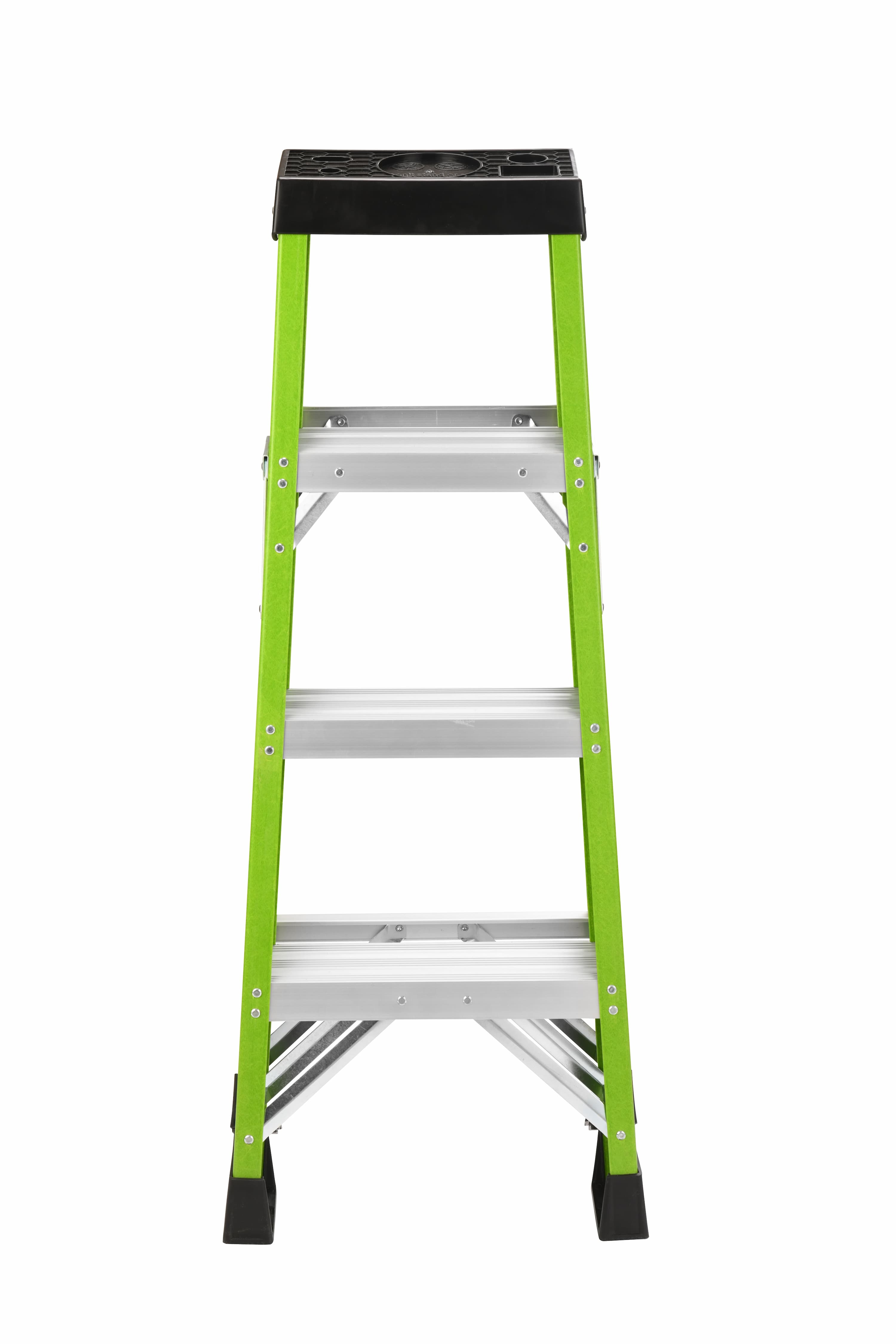Fiberglass Step Ladder — Non‑Conductive, 330 lb Capacity, Safety Green, 11" Step Spacing