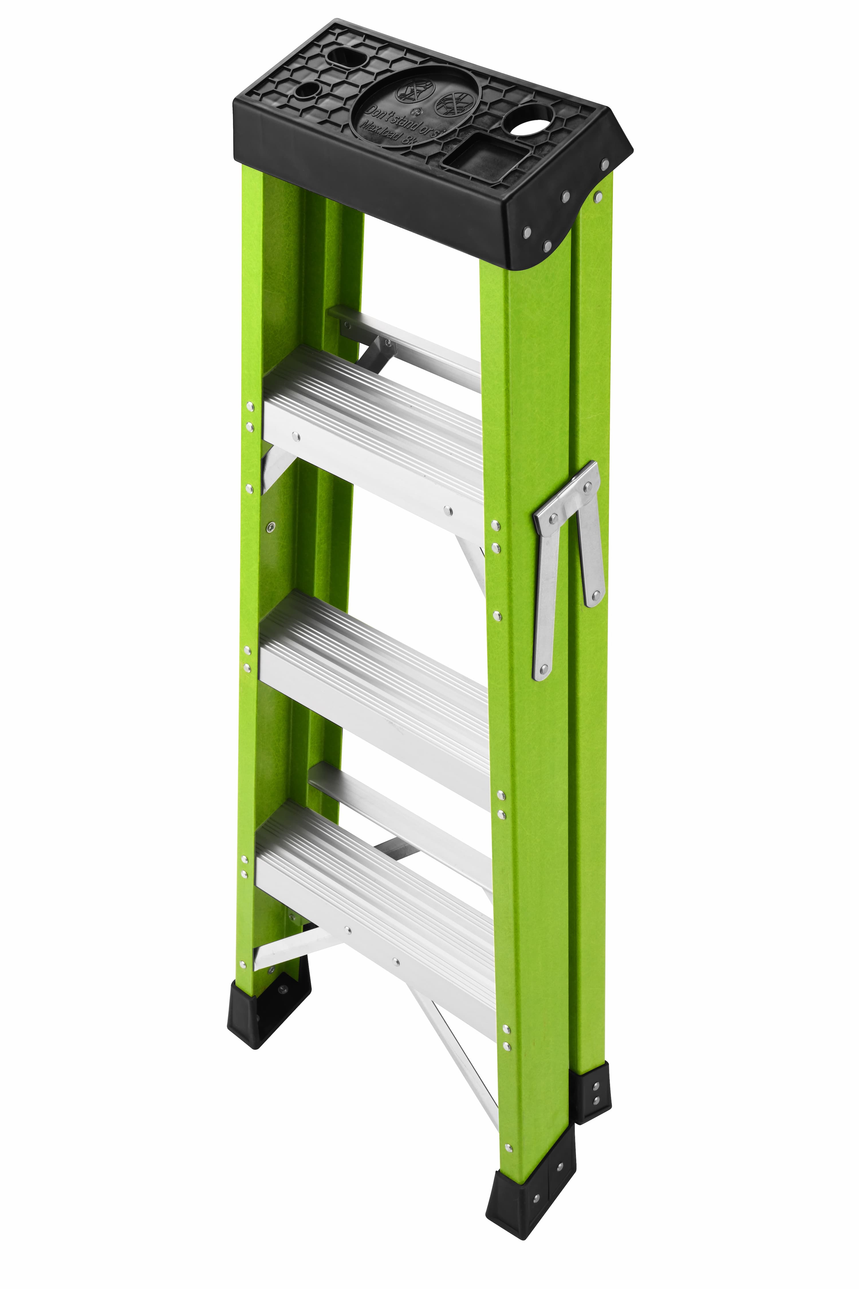 Fiberglass Step Ladder — Non‑Conductive, 330 lb Capacity, Safety Green, 11" Step Spacing