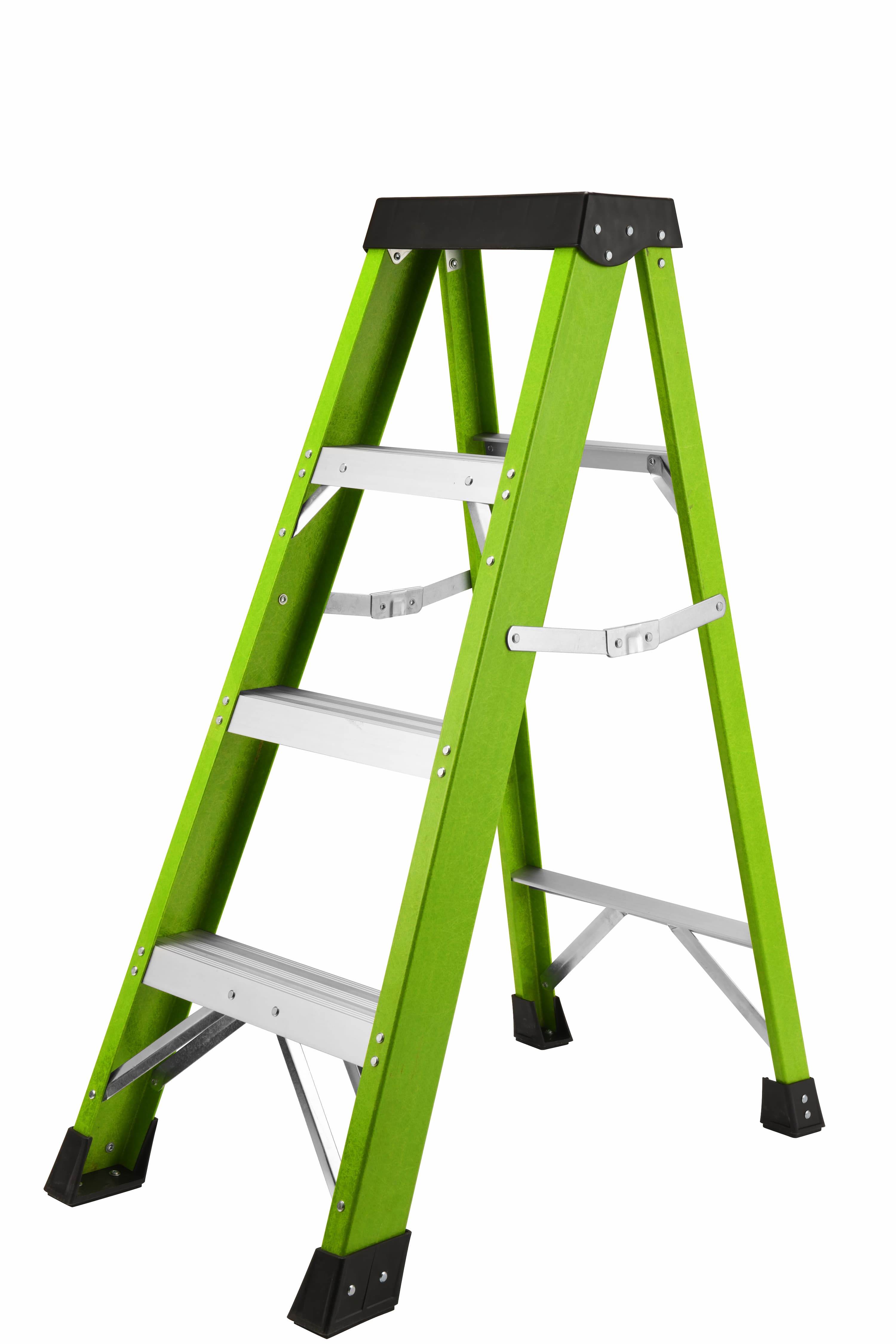 Fiberglass Step Ladder — Non‑Conductive, 330 lb Capacity, Safety Green, 11" Step Spacing