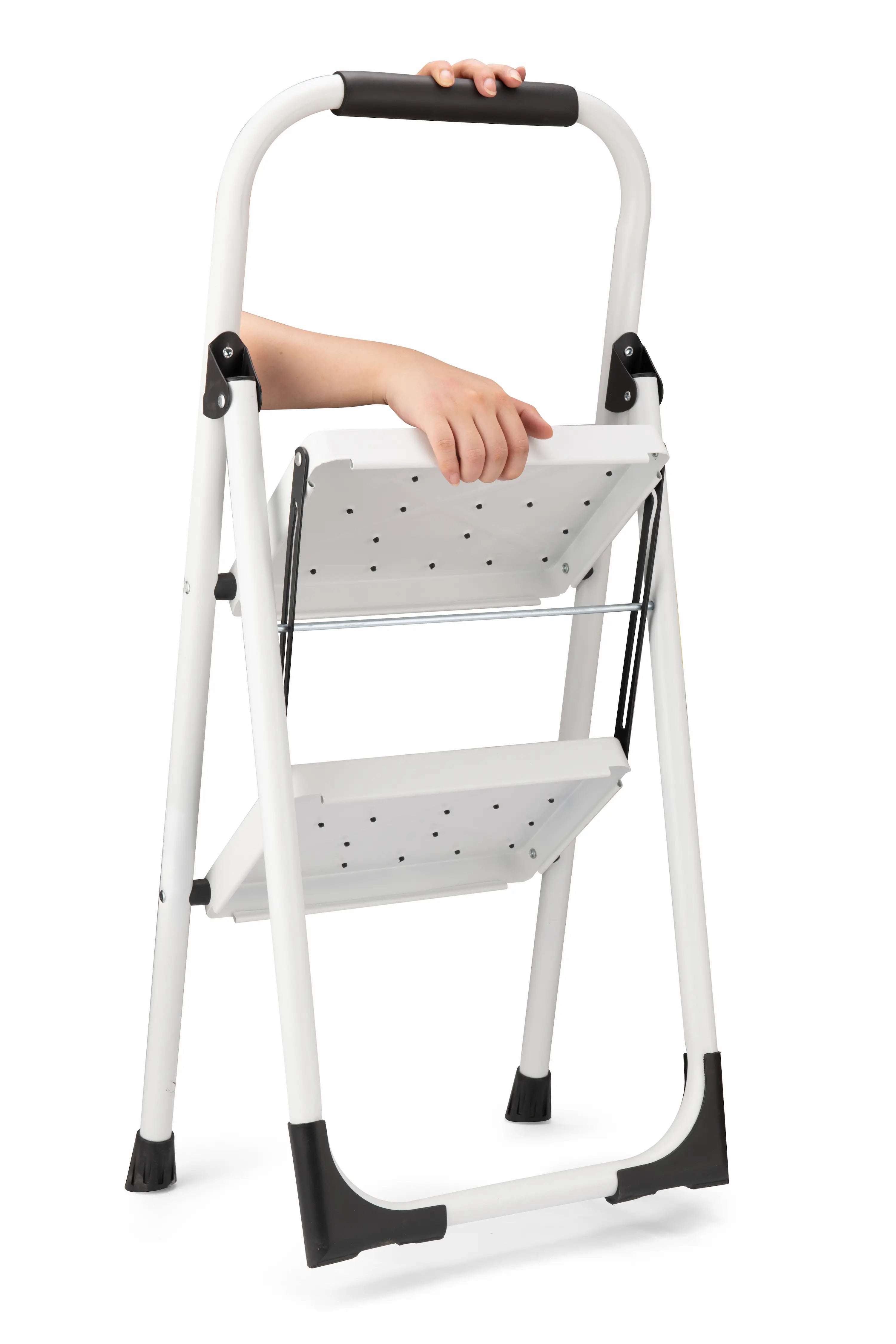 2‑Step Folding Step Stool with Handrails — 330 lb Capacity, Anti‑Slip Wide Pedals, White
