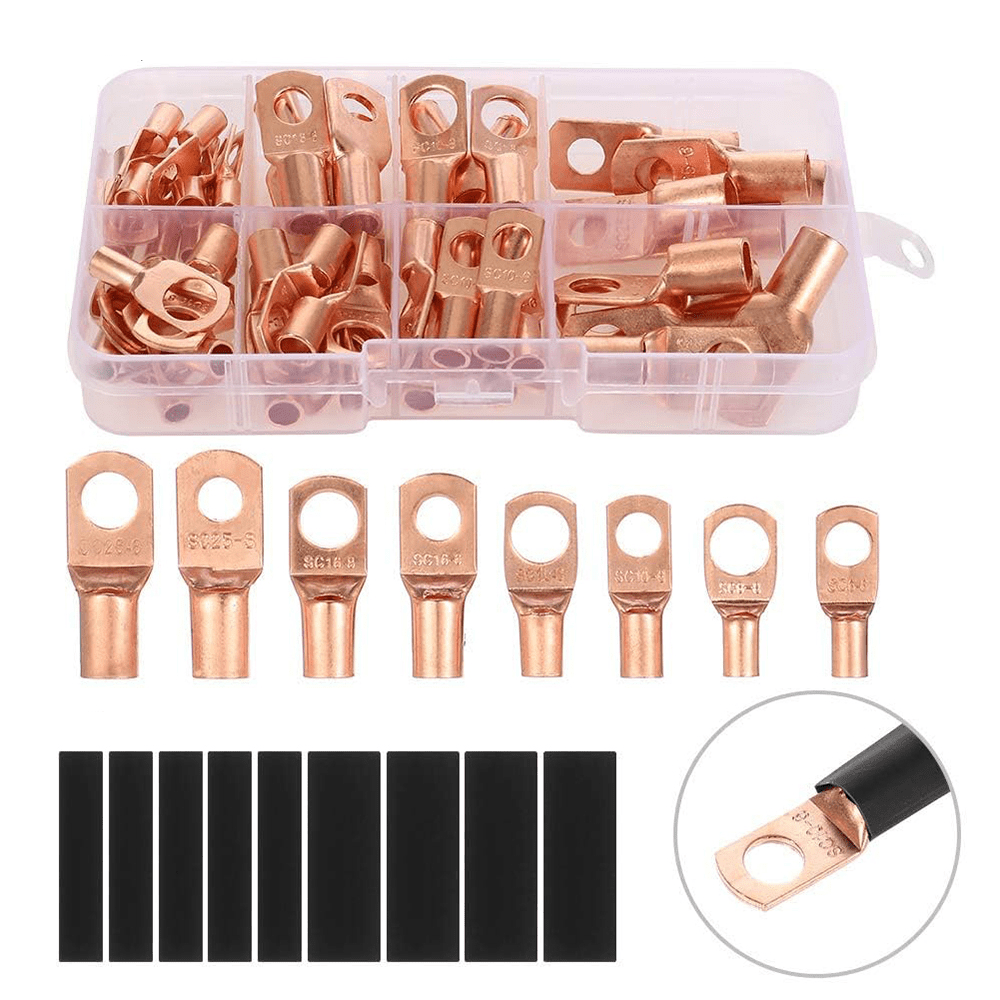 140pcs Copper Wire Lugs Battery Cable Ends Terminal Connectors Assortment Kit - HomeDIYer