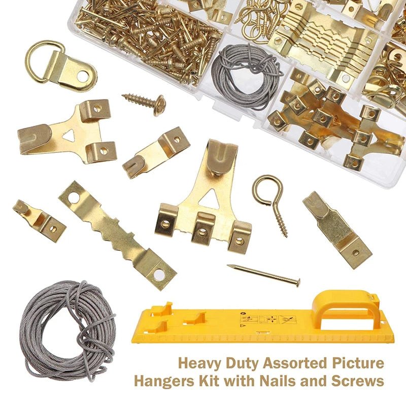 250 Pcs Heavy Duty Picture Hangers Hanging Kit with Level Frame Include Hooks Nails Hanging Wire D Ring Triangular R - HomeDIYer