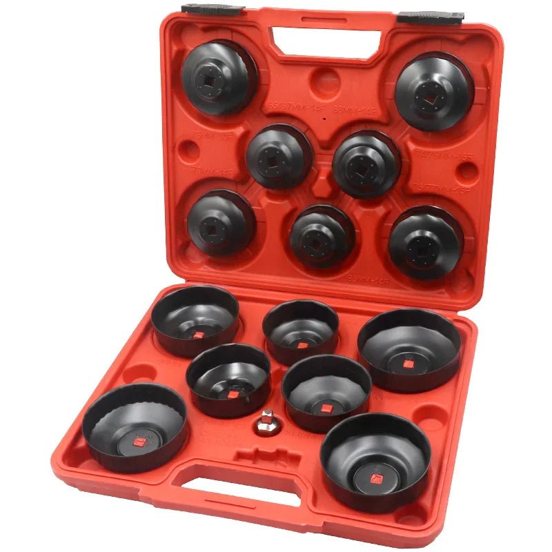 15PCS Oil Filter Cap Wrench Tool | Cup Type Oil Filter Socket Wrench Set | 3/8 inch Drive Oil Canister Socket Service Kit with 1/2 inch Adaptor - HomeDIYer