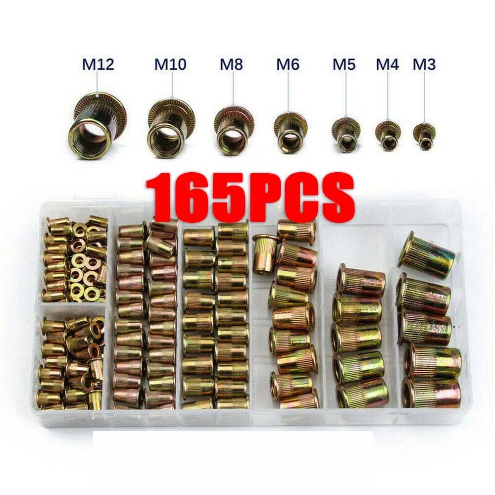 165PCS Carbon Steel Rivet Nuts M3 M4 M5 M6 M8 M10 Flat Head Rivet Nuts Set Nuts Insert Reveting Multi Size Collocation - HomeDIYer