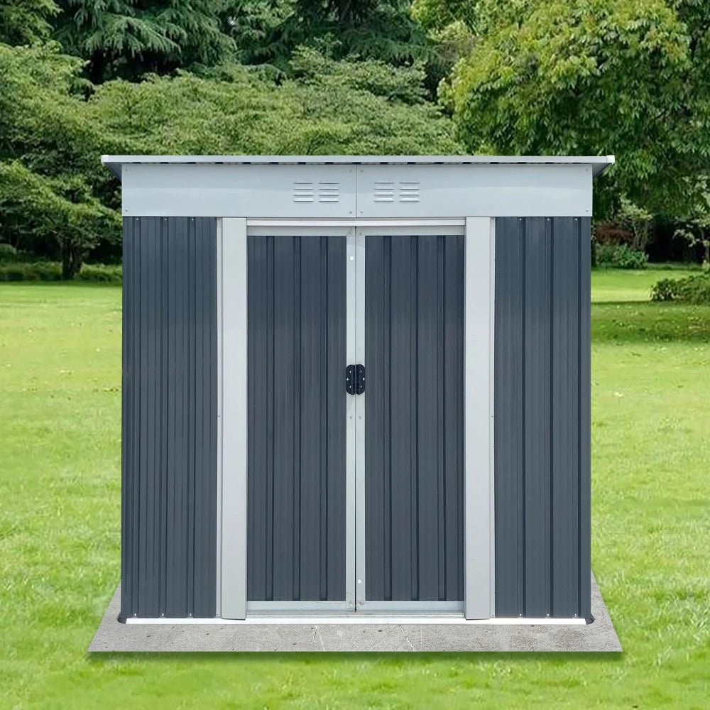 6x4FT Outdoor Metal Storage Shed | Galvanized Steel Garden Shed with Sliding Door - HomeDIYer