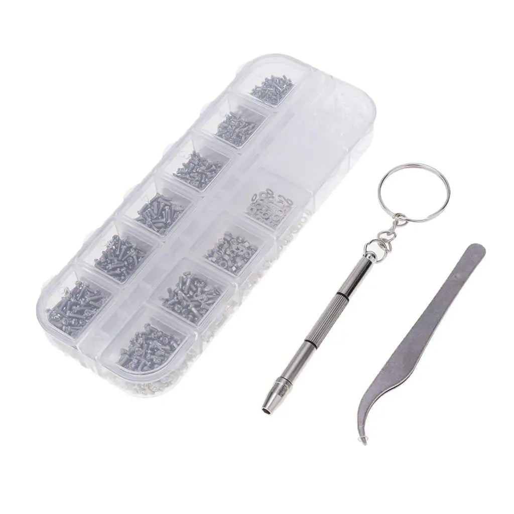 1100Pcs Eyeglasses Repair Kit, Tiny Sunglasses Screws, Glasses Screws and 5 Pairs Nose Pads with Micro Screwdriver Tweezer for Watch Clock Spectacle Eye Glass Repair - HomeDIYer