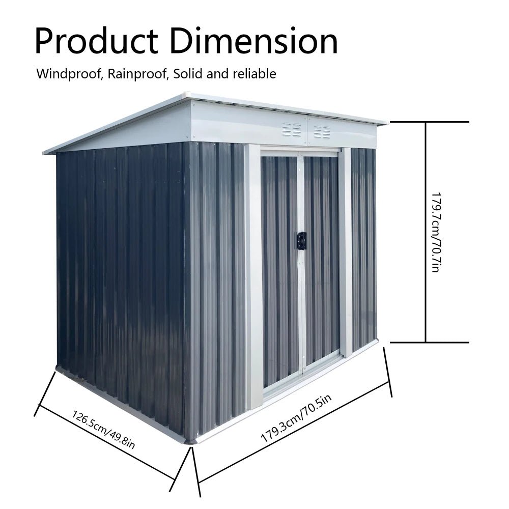 6x4FT Outdoor Metal Storage Shed | Galvanized Steel Garden Shed with Sliding Door - HomeDIYer