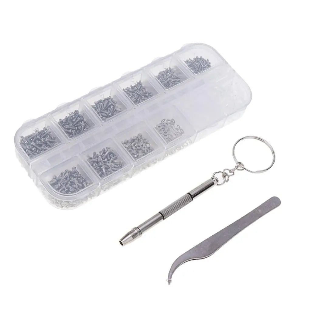 1100Pcs Eyeglasses Repair Kit, Tiny Sunglasses Screws, Glasses Screws and 5 Pairs Nose Pads with Micro Screwdriver Tweezer for Watch Clock Spectacle Eye Glass Repair - HomeDIYer