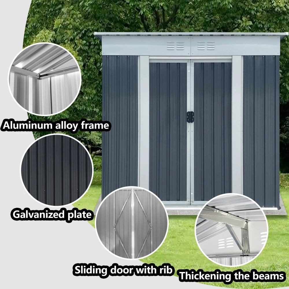 6x4FT Outdoor Metal Storage Shed | Galvanized Steel Garden Shed with Sliding Door - HomeDIYer