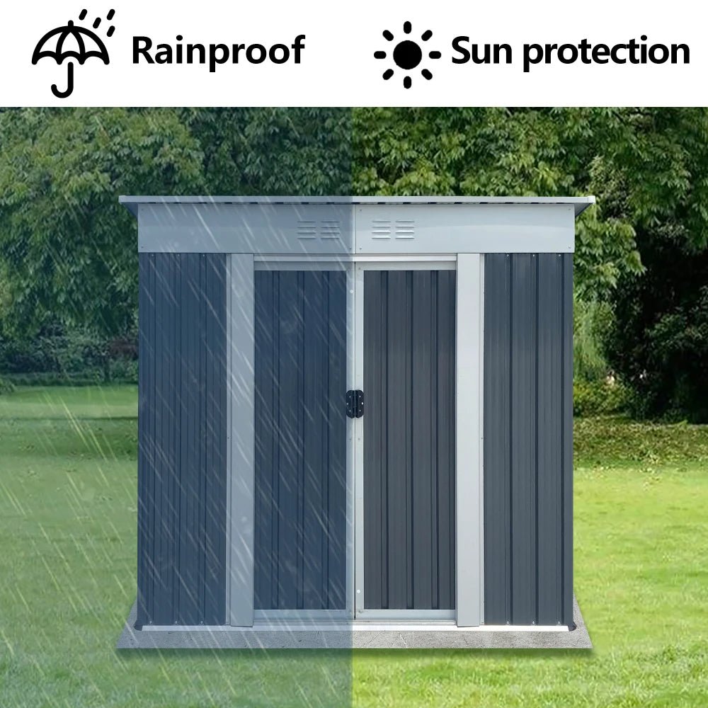 6x4FT Outdoor Metal Storage Shed | Galvanized Steel Garden Shed with Sliding Door - HomeDIYer