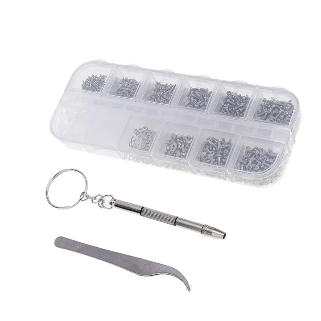 1100Pcs Eyeglasses Repair Kit, Tiny Sunglasses Screws, Glasses Screws and 5 Pairs Nose Pads with Micro Screwdriver Tweezer for Watch Clock Spectacle Eye Glass Repair - HomeDIYer